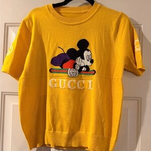 Gucci Yellow Knit Tee with Mickey Mouse Graphic